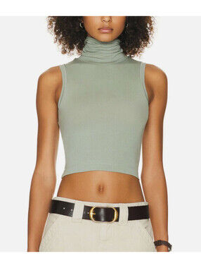 HELSA Jersey Cropped Turtleneck Top Sage size S NWT $88msrp